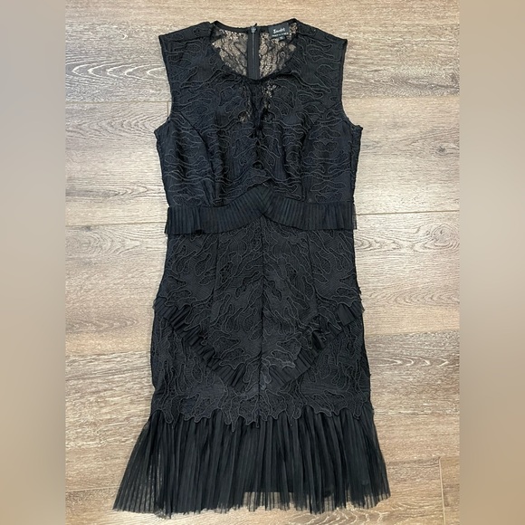 Bardot Ruffle Trim Black Lace Sheath Dress Size 6 - Picture 9 of 14